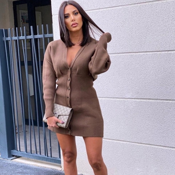 NWT ZARA | Ribbed Cardigan Dress Dark Khaki - Picture 3 of 14